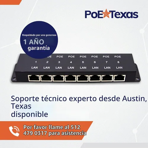 Vista 7 de PoE Texas Inyector PoE pasivo de 8 puertos, 48V 60W, 10/100