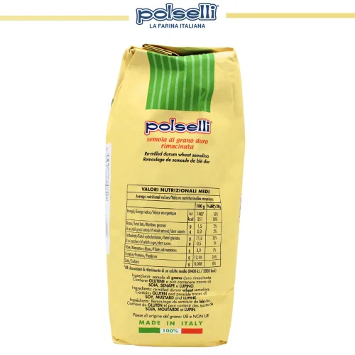 Vista 2 de POLSELLI Harina de sémola italiana, 11 libras (5 kg), Sémola molida fina Rimachinata para pasta fresca, pan, trigo duro, Producto de Italia, Fine