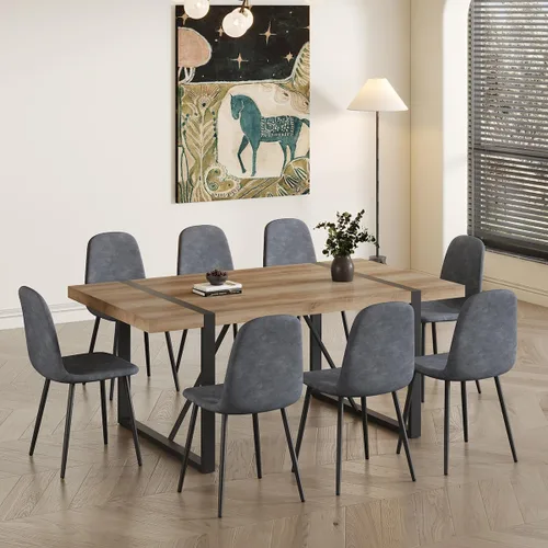 Vista 20 de Mesa de comedor de 55 pulgadas para 4-6, mesa de cocina de madera con patas de metal, mesa de comedor para 4-6 para el hogar, comedor, sala de estar