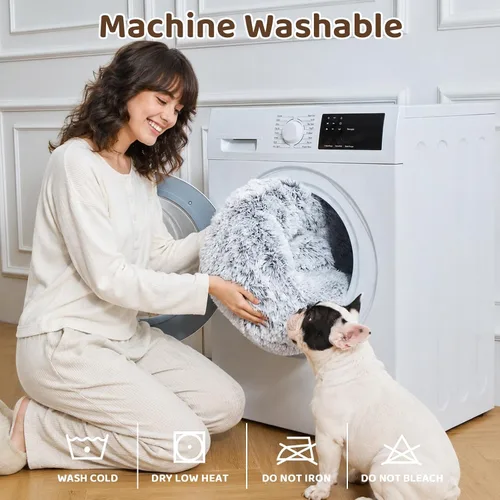 Vista 9 de JOLLYVOGUE - Cama para perros y gatos, cama relajante y antiestrés para mascotas y perros pequeños, cojín esponjoso en forma de dona para mascotas