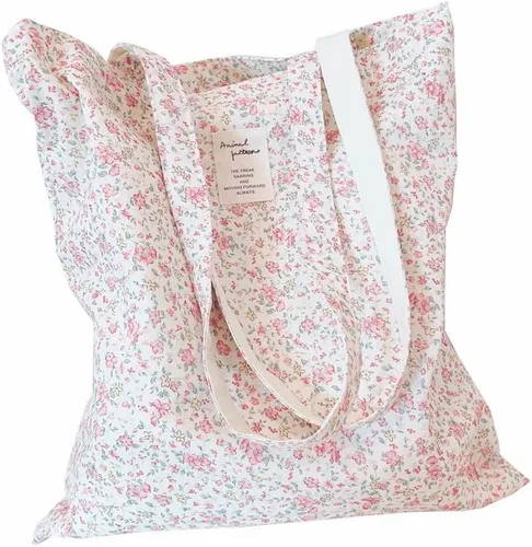 Vista 39 de Floral Canvas Tote Bag Double-Sided Printed Cloth Cotton Tote Floral Shoulder Bags for Beach Travel Shopping Grocery