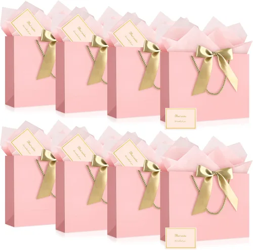 Vista 47 de JMANNI 12 bolsas de regalo de papel de boda con asa, bolsas medianas de regalo de agradecimiento de 13 pulgadas con lazo de cinta, regalos