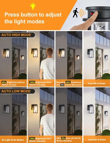 Vista 3 de Lámpara solar de pared para exteriores, sensor de movimiento, lámpara de pared exterior del anochecer al amanecer, accesorios de iluminación