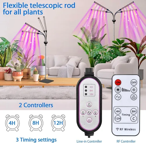 Vista 6 de Luces de cultivo para plantas de interior, 4 en 1 luces de espectro completo para plantas de interior con interruptor de encendido/apagado de brillo