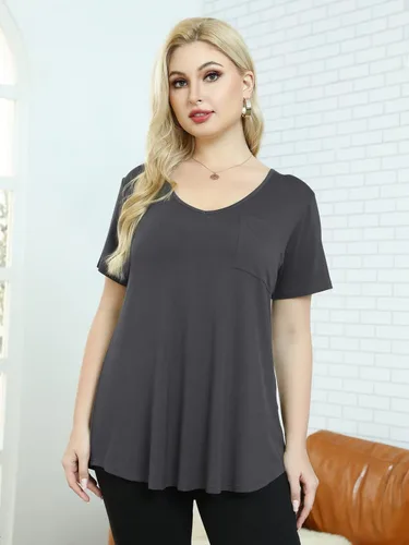 Vista 4 de BELAROI - Camisa extra grande para mujer, con cuello en V, suelta tipo túnica con bolsillo.