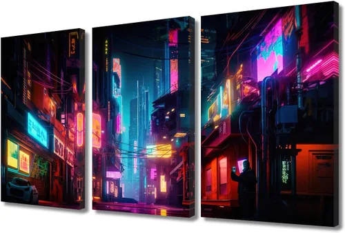 Vista 55 de Lienzo decorativo para pared de sala de estar, lienzo Cyberpunk, decoración de pared de 3 paneles, decoración de pared para el hogar, dormitorio