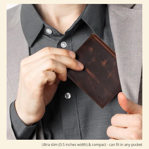 Vista 12 de Carteras RFID delgadas para hombres - Cartera de bolsillo frontal de piel genuina