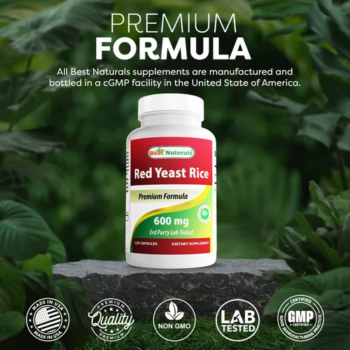 Vista 5 de Best Naturals, Arroz de levadura roja, cápsulas de 600 mg, 120 cápsulas, 2 cápsulas por porción/1200 mg por porción