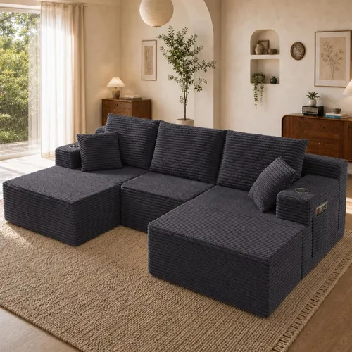 Vista 15 de Sofá modular modular en forma de U de 103 pulgadas con 2 otomanas Negro