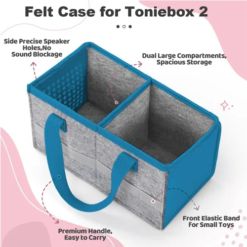 Vista 6 de Estuche de transporte Pisosn para juego de iniciación Toniebox y figuras Tonies, bolsa plegable de tela de fieltro para juguetes musicales de viaje