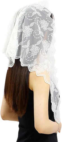 Vista 2 de LMVERNA Triángulo velo Mantilla cabeza cubierta bordado flor velos novia boda accesorio