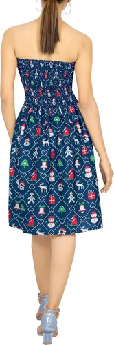 Vista 3 de LA LEELA Mini vestido de playa fruncido navideño para mujer