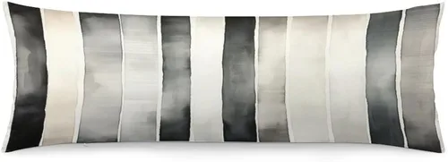Vista 11 de Funda de almohada moderna con diseño de acuarela de rayas blancas y negras, 20 x 54 pulgadas, diseño moderno de rayas verticales, funda de almohada
