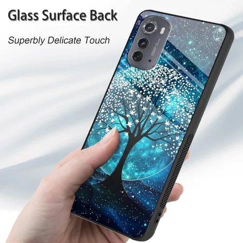 Vista 24 de Funda para Motorola Moto Edge 2022, cubierta trasera de vidrio templado con protector de pantalla, funda protectora a prueba de golpes para Motorola