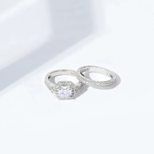 Vista 9 de Tienda Collection Platinum-Plated Sterling Silver Antique Ring set with Asscher-Cut Infinite Elements Cubic Zirconia