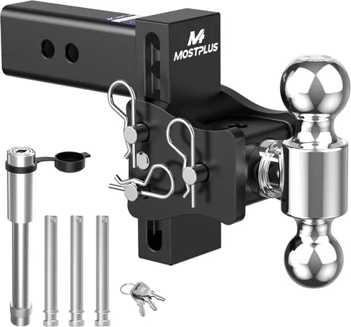 Vista 10 de MOSTPLUS Enganche de remolque de aluminio compatible con receptor de 2 pulgadas, 2 bolas con bolas de 2 pulgadas y 2-5/16 pulgadas, altura ajustable