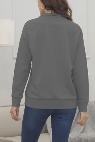 Vista 41 de KINGFEN Sudadera de manga larga con cremallera de un cuarto para mujer