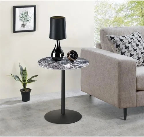 Vista 2 de Lilola Home Mesa auxiliar Circa con tapa de vidrio texturizado de mármol negro