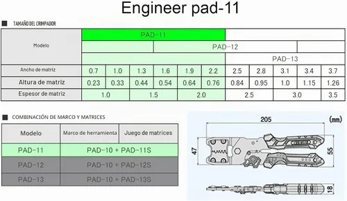 Vista 2 de ENGINEER Engarzadora de precisión PAD-11, juego de matrices intercambiables