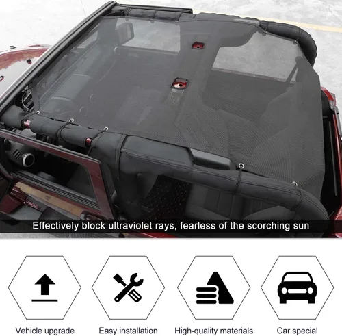 Vista 4 de Parasol de malla para protección UV, accesorios exteriores para Jeep Wrangler JK de 2 puertas 2007-2017, estilo extendido
