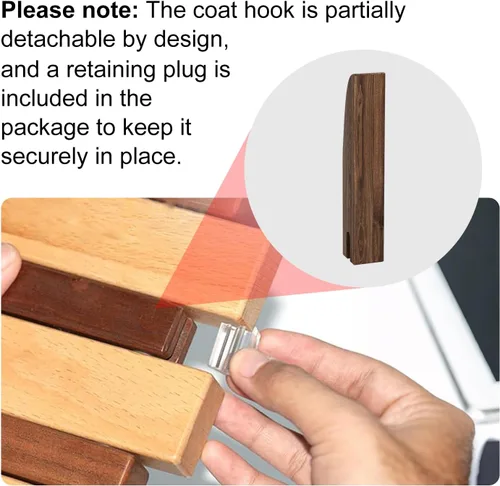 Vista 6 de Perchero de Pared de Madera, Perchero de Pared de Madera con 6 Ganchos Magnéticos Abatibles Piano Perchero de Pared para Entrada, Baño, Dormitorio