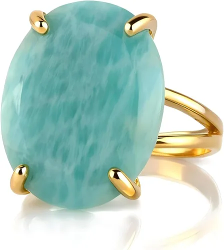 Vista 5 de Elegantes anillos simples para mujer, increíble anillo ovalado de amazonita, anillo de gema de 0.64 x 0.78 pulgadas, fiesta, compromiso, boda