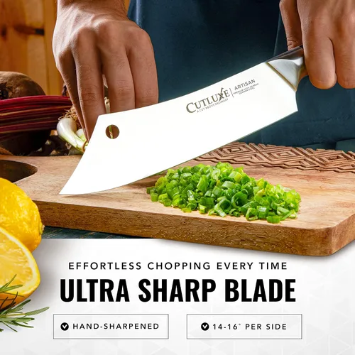 Vista 3 de Cutluxe Cuchillo Cleaver de Chef – Cuchillo de Carnicero Cleaver de Carne de 8" – Hoja de Acero Alemán, Espiga Completa, Diseño de Mango Ergonómico