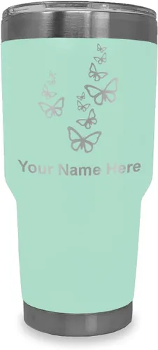 Vista 17 de LaserGram Vaso aislado al vacío de 20 onzas, mariposas, grabado personalizado incluido (negro)