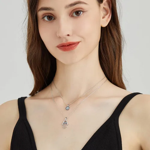 Vista 18 de Collar contra el mal de ojo para mujer, chapado en oro de 18 quilates, collar con capas de mal de ojo, hecho a mano, collar de protección ajustable