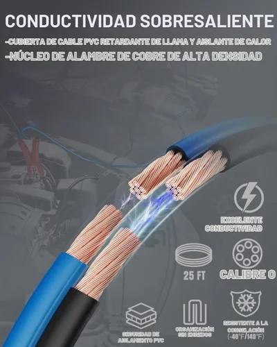 Vista 3 de Powrun Cables de puente P025 para batería de automóvil de 12/24 V, cables de refuerzo de servicio pesado de 1000 A con bolsa de transporte, kit