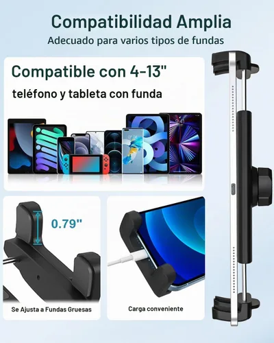 Vista 6 de Soporte para tablet para silla de ruedas, cochecito, bicicleta giratoria, cinta de correr, soporte de micrófono, barco/abrazadera de manillar