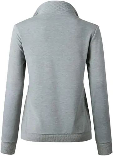 Vista 4 de Sudadera de manga larga acolchada para mujer, diseño casual, con cremallera, color liso. JNINTH
