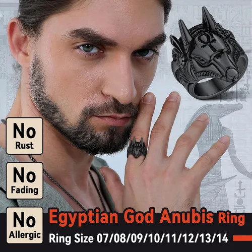Vista 2 de FaithHeart Anubis - Anillos para hombres y mujeres, joyería de acero inoxidable resistente, anillo de amuleto de cruz Ankh, embalaje delicado, Acero