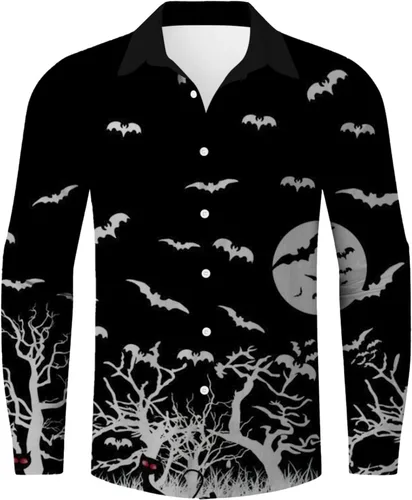 Vista 2 de WYUTX Camisas de Halloween para hombre, con botones, grandes y altas, camisas con botones para hombres y niños, camisa de Pascua con botones