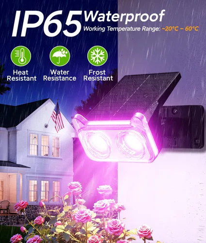 Vista 6 de LETMY Solar Lights Outdoor Waterproof IP65, 4 Pack Solar Spot Lights Outdoor with 2 Big LEDs, 2-in-1 Wall Lights & 8 Modes Solar Landscape