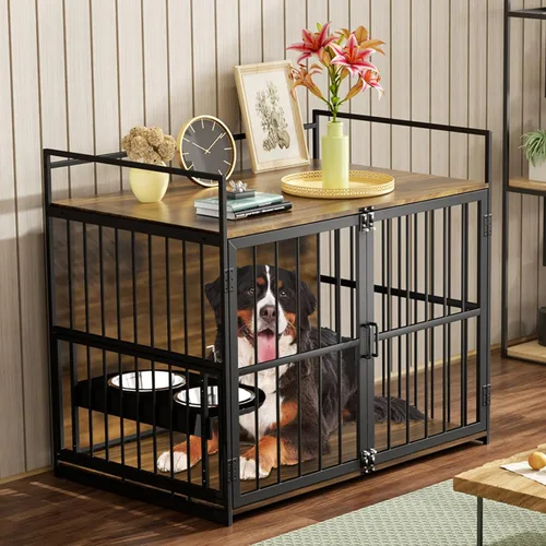 Vista 5 de ROOMTEC Jaula para Perros Estilo Mueble para Perros Grandes de Interior Super Resistente y Duradera con 2 Cuencos de Acero Inoxidable
