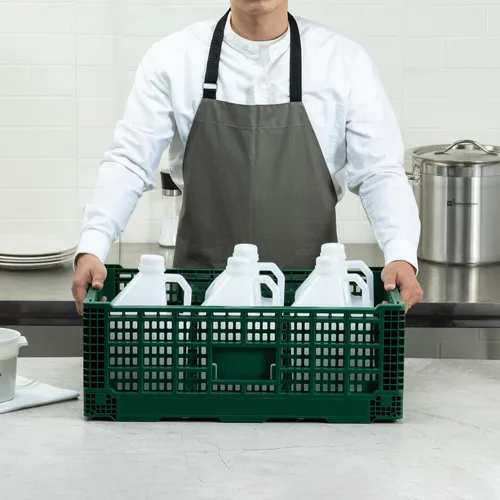 Vista 5 de Restaurantware Cater Tek - Caja plegable de 36 litros, 1 caja de almacenamiento apilable, con asas de diseño de malla, caja plegable de plástico