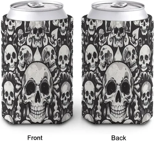 Vista 7 de Black And White Skull Cup Sleeve Reusable Iced Coffee Sleeves Cute Insulated Cup Sleeve for Cold Beverages Coffee Cup Holder Fits All For Regular