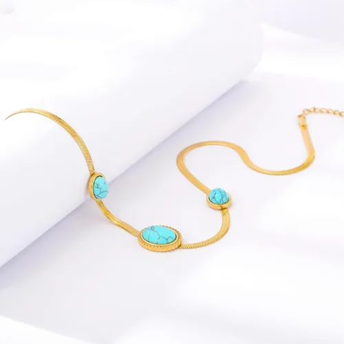 Vista 3 de Fannifen - Collares para mujer, cadena de espiga turquesa chapada en oro de 18 quilates, colgante ajustable para mujer, collar para niñas