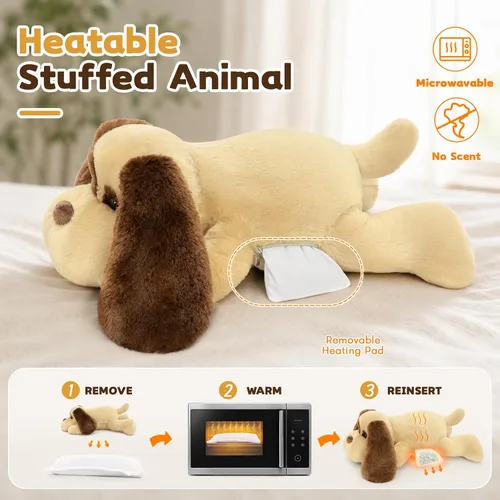 Vista 4 de MorisMos Perro de peluche con peso de 24 pulgadas, peluche para microondas Perro marrón