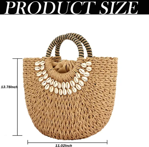Vista 5 de Buric Bolso de hombro de paja para mujer hecho a mano tejido de ratán bolso de hombro para mujer bolso de hombro con asa superior bolso bohemio