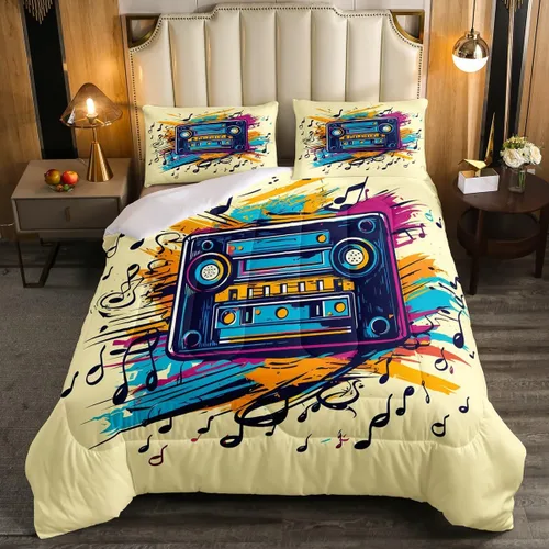 Vista 16 de Juego de edredón de cine tamaño individual, ropa de cama vintage de cine para niños, niñas y adultos, juego de edredón de palomitas de maíz