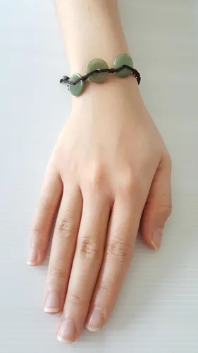 Vista 3 de Infinityee888 - Pulseras de cuentas de jade con moneda verde Feng Shui para hombres, mujeres, pulsera -BC01, Piedra
