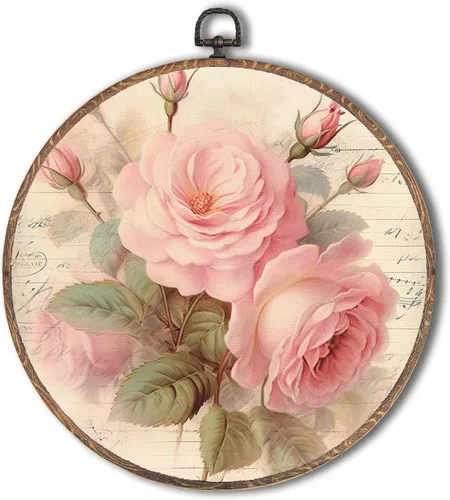 Vista 19 de Yorhifa Grandmillennial - Arte de pared enmarcado con lazo rosa coqueta, arte de pared redondo de chinoiserie azul y blanco, decoración de paredes