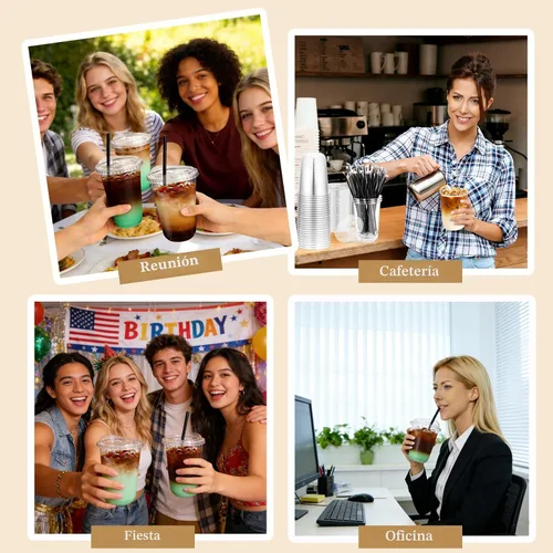 Vista 7 de Juego de 100 vasos de plástico transparente de 16 onzas con tapas para sorbos y popotes, tazas de café helado desechables con tapas para bebidas