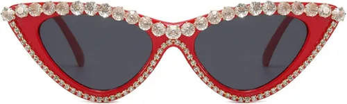Vista 3 de Gafas de sol brillantes con diamantes de imitación de cristal, gafas retro de medio borde para mujer
