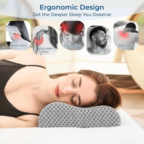 Vista 2 de Almohada cervical para dormir, almohada de viaje, almohada de campamento, espuma viscoelástica ergonómica comprimible de firmeza media, ideal
