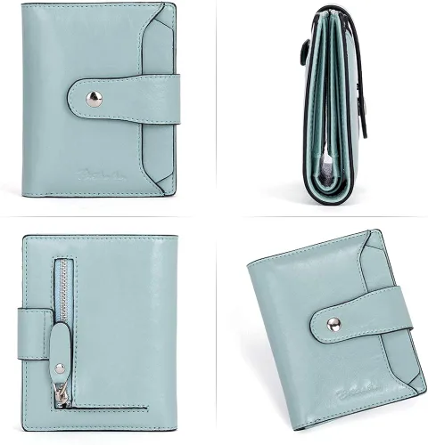 Vista 3 de BOSTANTEN - Billetera de cuero para mujer con bloqueo RFID, pequeña, con cremallera, de bolsillo, para tarjetas, con ventana para documento