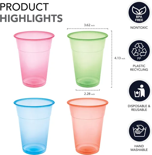Vista 4 de Party Essentials Vasos de plástico suave de 12 onzas para fiesta, 40 unidades, neón surtido