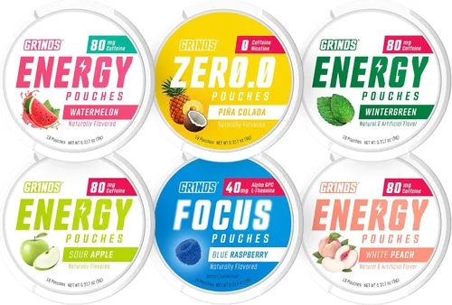 Vista 24 de Bolsas de energía Grinds - Bolsas de cafeína natural - Contiene vitaminas B, sin azúcar y 0 calorías - 80 mg de cafeína en cada bolsa - Genciana